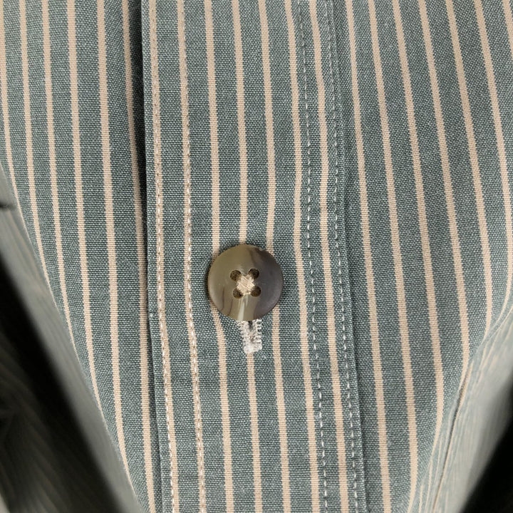 90s-era LLBean long-sleeved button-down striped shirt, men's size L equivalent, vintage. cotton Khaki type sage green Vintage Second Hand