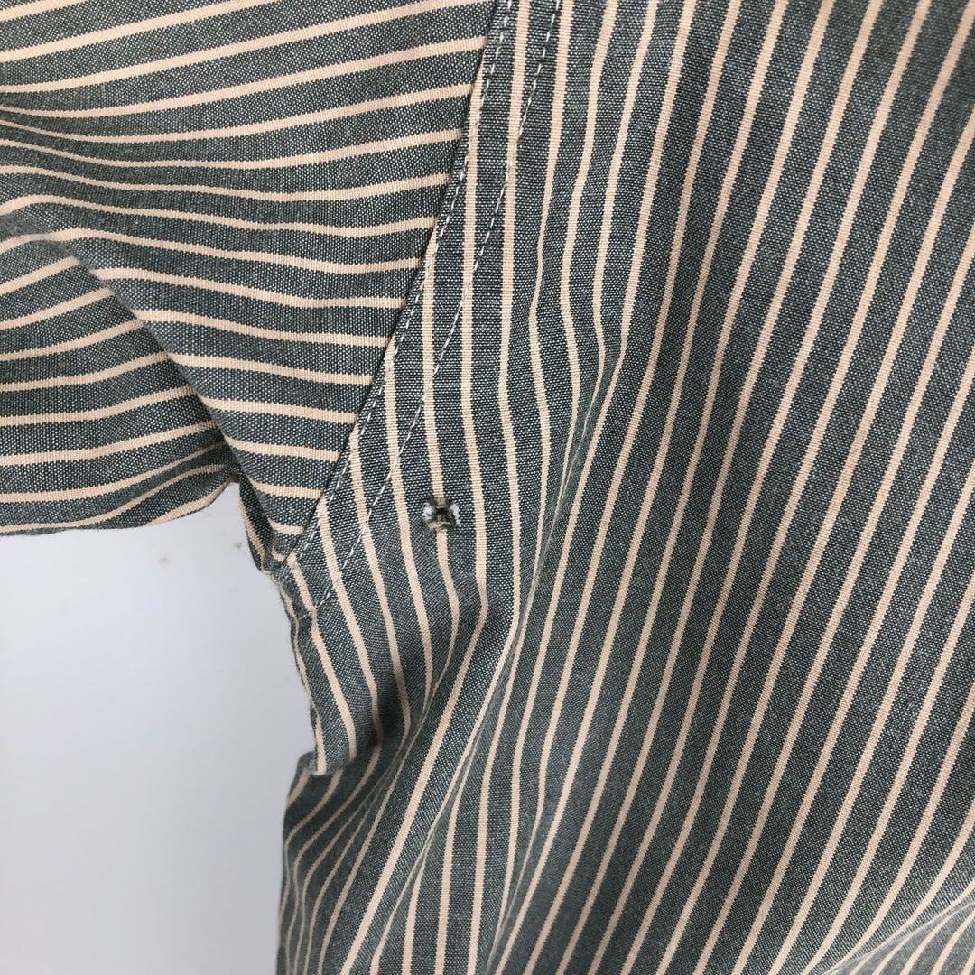 90s-era LLBean long-sleeved button-down striped shirt, men's size L equivalent, vintage. cotton Khaki type sage green Vintage Second Hand
