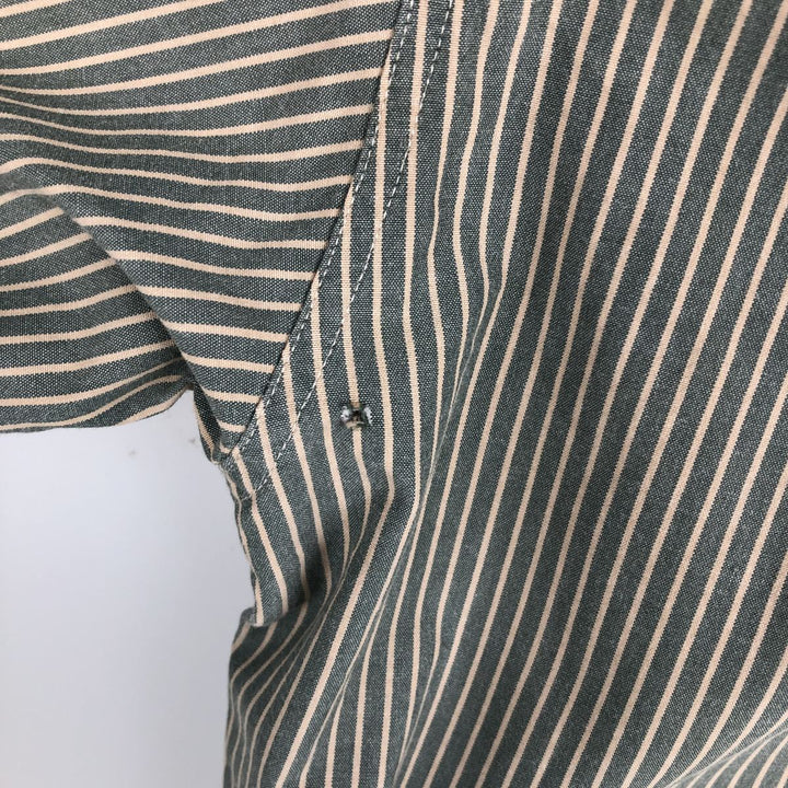 90s-era LLBean long-sleeved button-down striped shirt, men's size L equivalent, vintage. cotton Khaki type sage green Vintage Second Hand