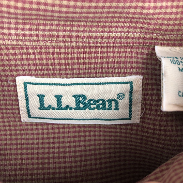 90'S LLBean gingham check long-sleeved button-down shirt, men's size M equivalent, vintage. cotton brown type Vintage Second Hand