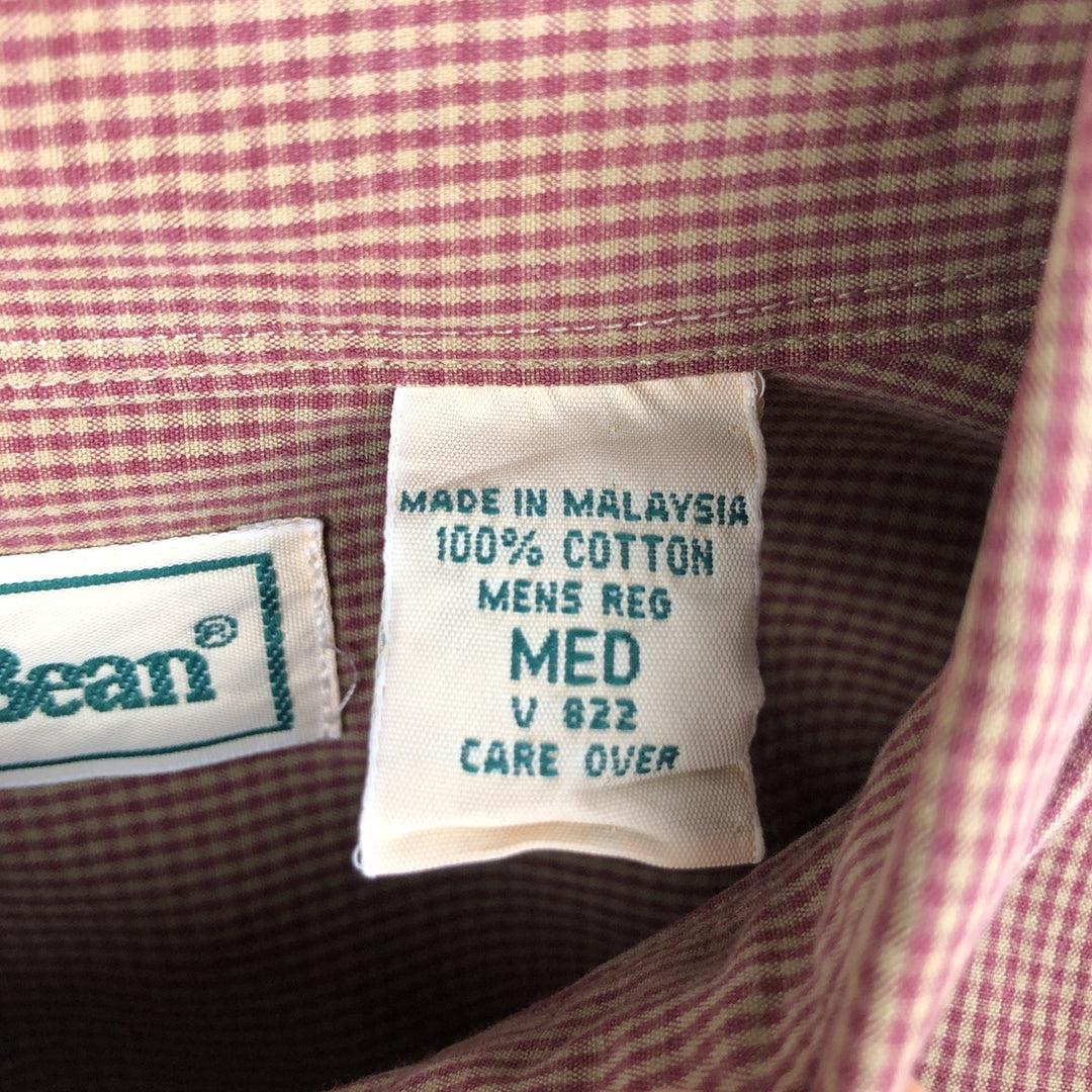 90'S LLBean gingham check long-sleeved button-down shirt, men's size M equivalent, vintage. cotton brown type Vintage Second Hand