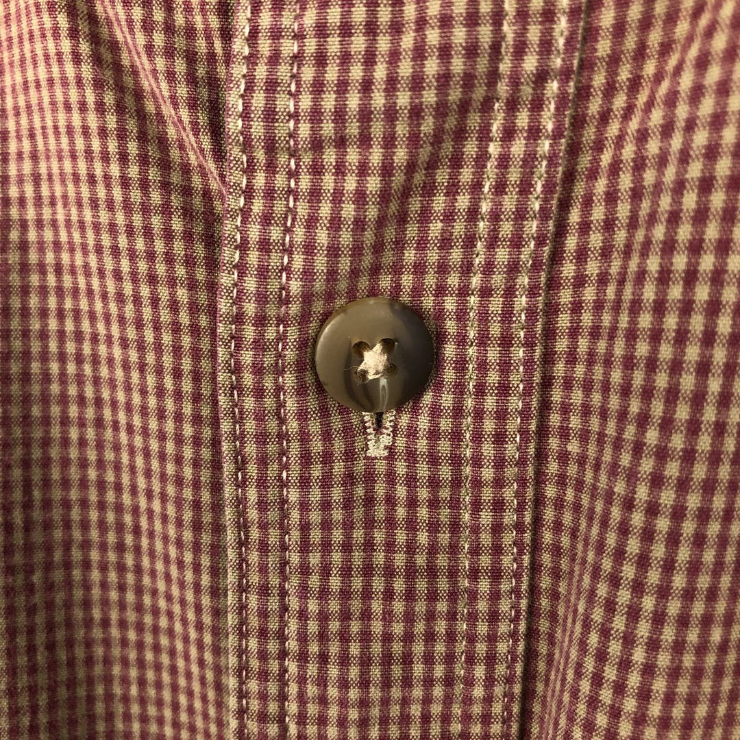 90'S LLBean gingham check long-sleeved button-down shirt, men's size M equivalent, vintage. cotton brown type Vintage Second Hand