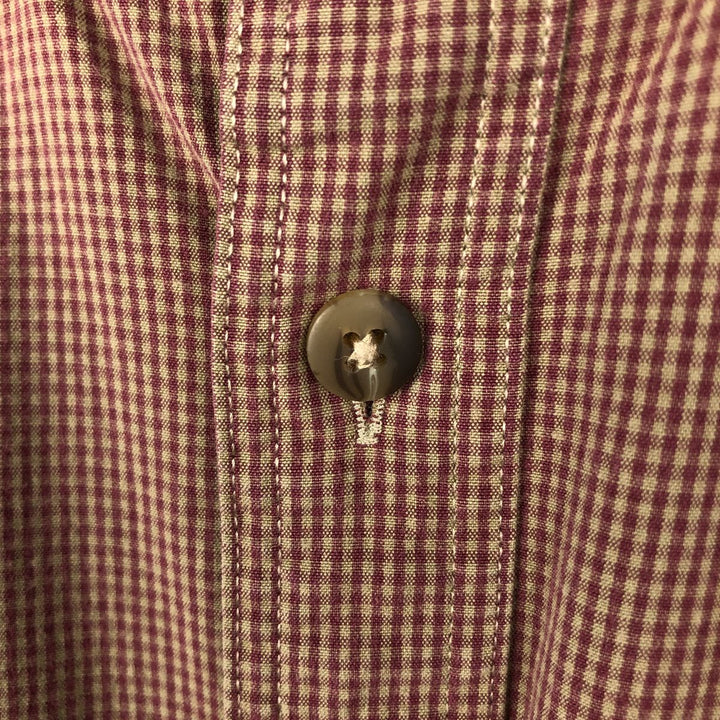 90'S LLBean gingham check long-sleeved button-down shirt, men's size M equivalent, vintage. cotton brown type Vintage Second Hand