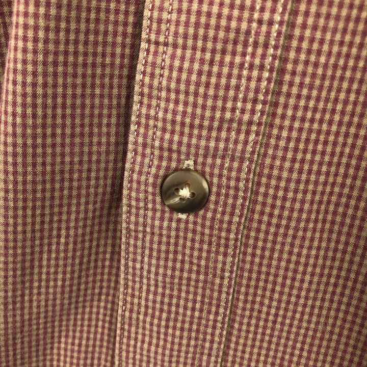 90'S LLBean gingham check long-sleeved button-down shirt, men's size M equivalent, vintage. cotton brown type Vintage Second Hand