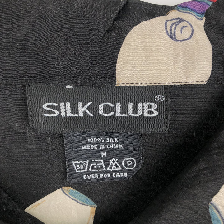SILK CLUB All-over Bowling Pattern Open Collar Long Sleeve Silk Shirt Box Shirt Men's Size M silk black type Vintage Second Hand