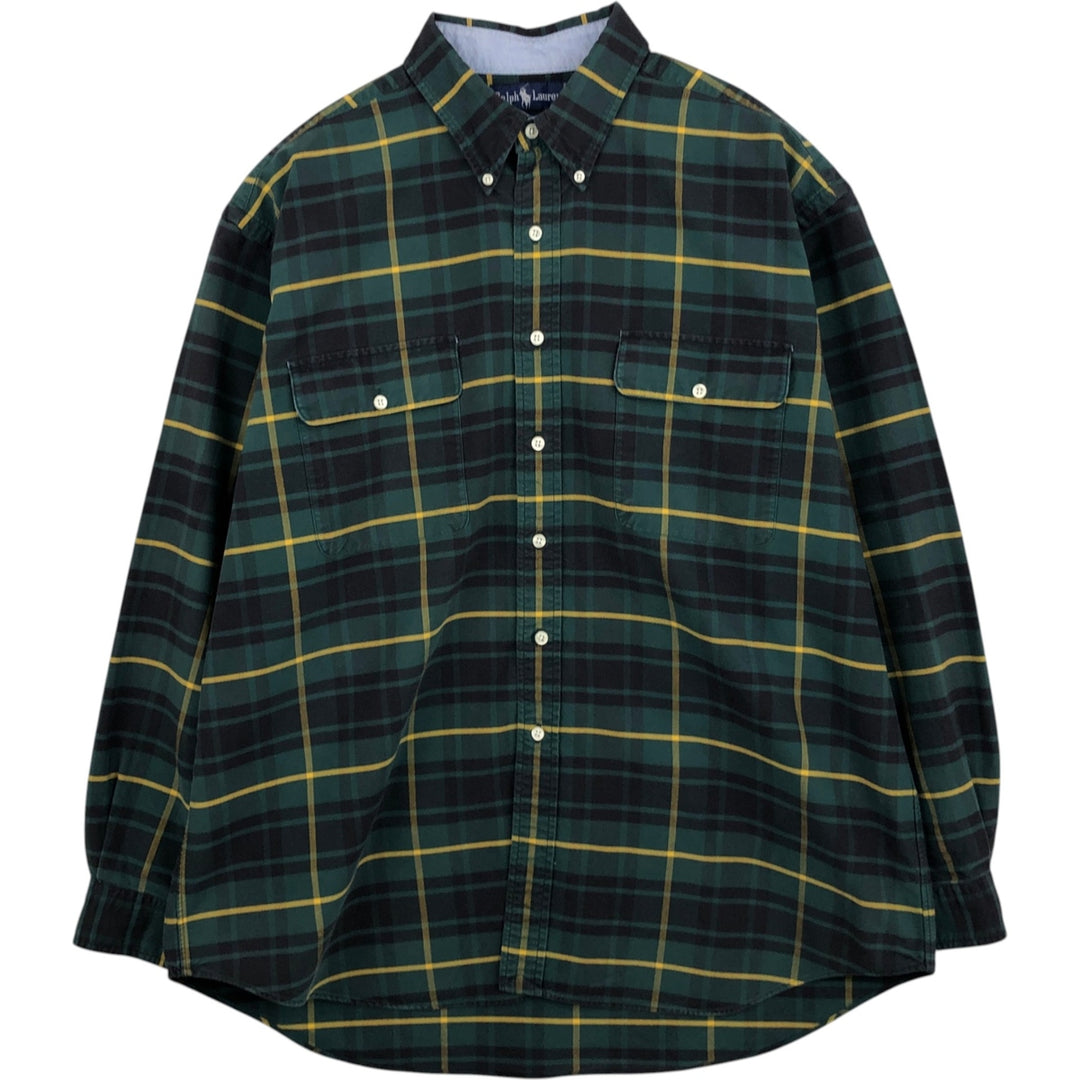Ralph Lauren long sleeve button down check shirt, men's XL size cotton Green type dark green Vintage Second Hand