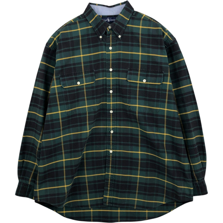 Ralph Lauren long sleeve button down check shirt, men's XL size cotton Green type dark green Vintage Second Hand