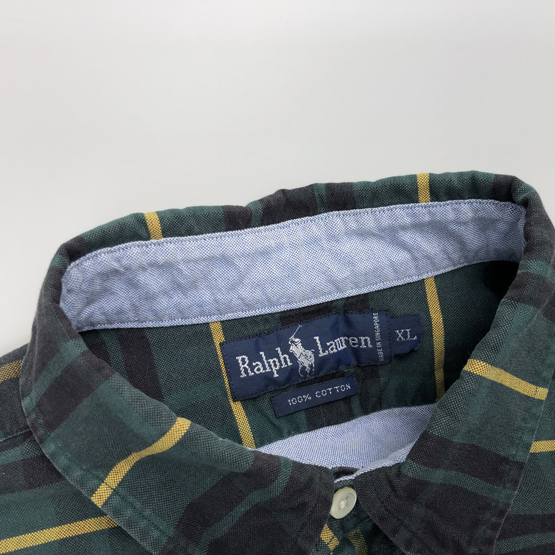 Ralph Lauren long sleeve button down check shirt, men's XL size cotton Green type dark green Vintage Second Hand