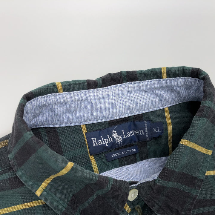 Ralph Lauren long sleeve button down check shirt, men's XL size cotton Green type dark green Vintage Second Hand