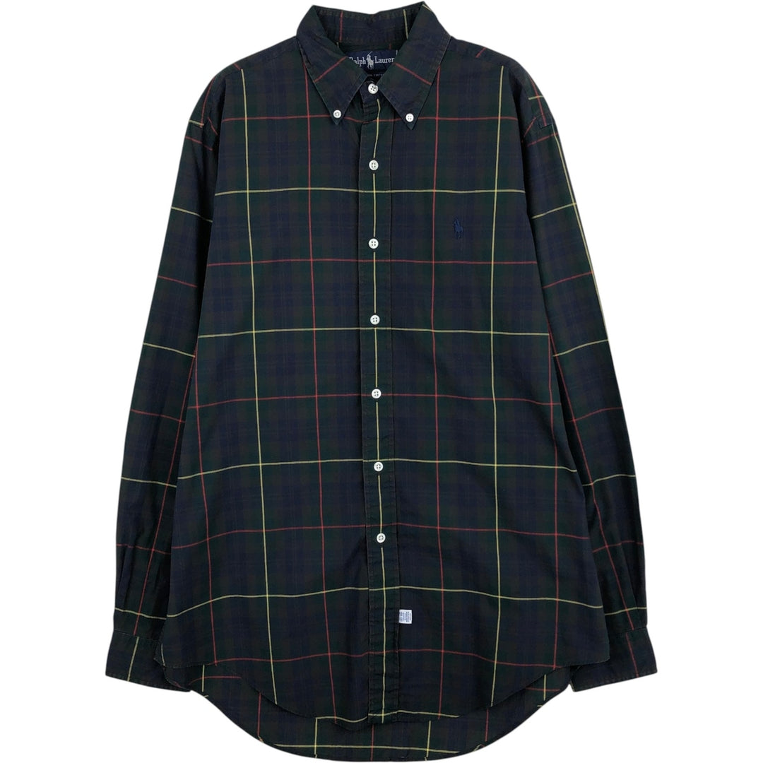 Ralph Lauren long sleeve button down check shirt, men's size M cotton navy blue type Vintage Second Hand