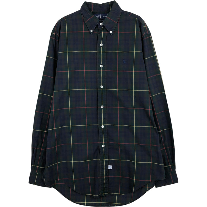 Ralph Lauren long sleeve button down check shirt, men's size M cotton navy blue type Vintage Second Hand