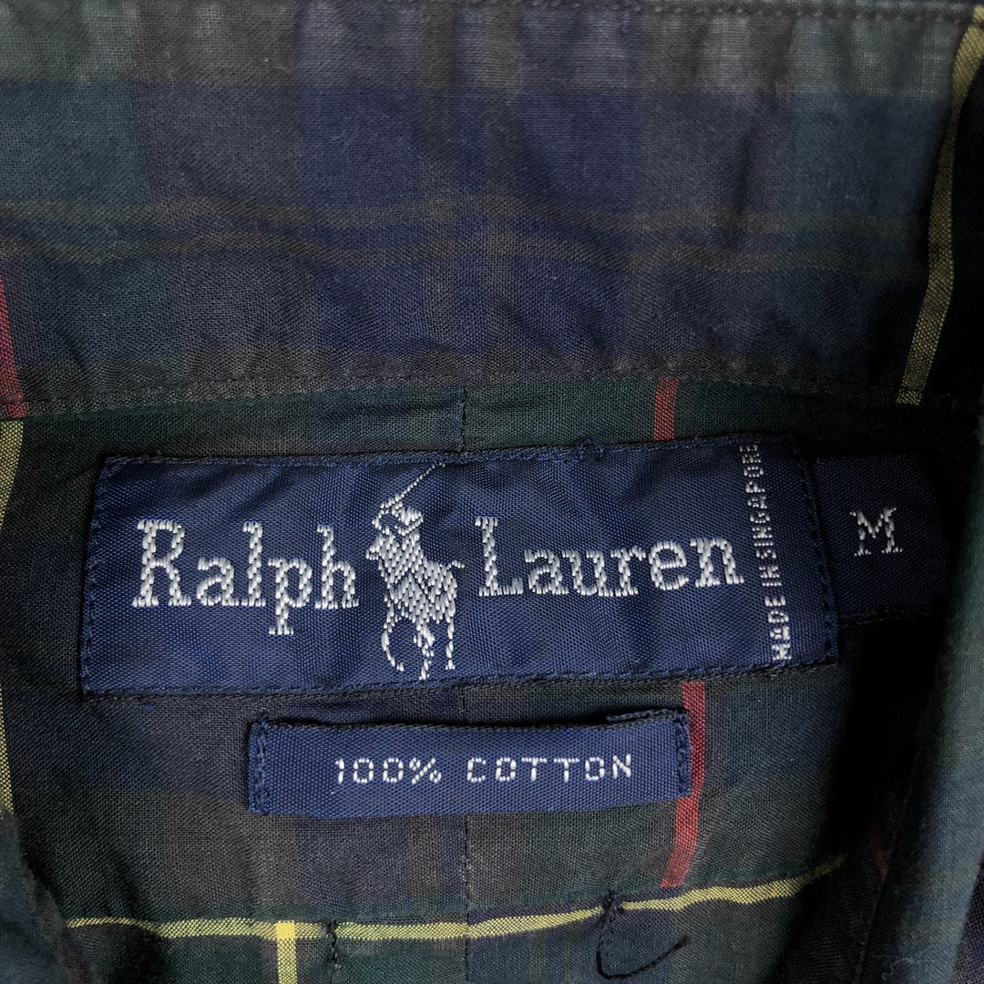 Ralph Lauren long sleeve button down check shirt, men's size M cotton navy blue type Vintage Second Hand