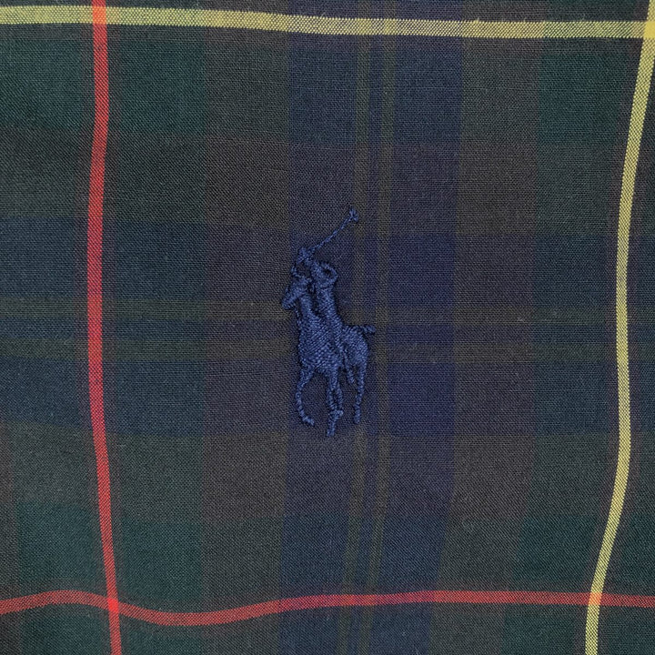 Ralph Lauren long sleeve button down check shirt, men's size M cotton navy blue type Vintage Second Hand