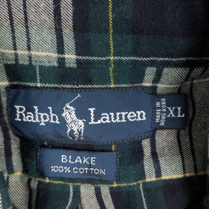 Ralph Lauren BLAKE long sleeve button down check shirt, men's XL size cotton Green type dark green Vintage Second Hand