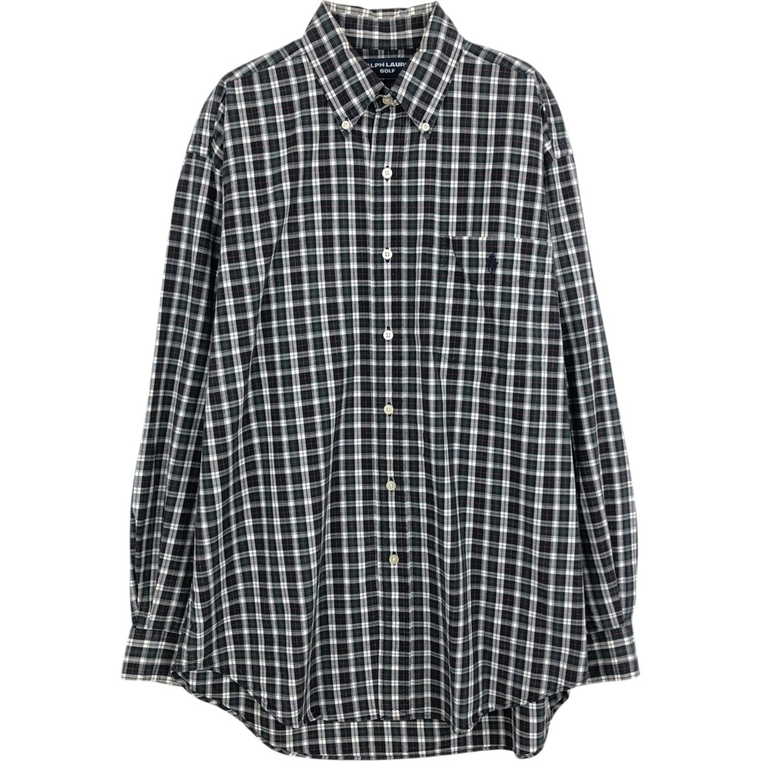 Ralph Lauren RALPH LAUREN GOLF TILDEN Long Sleeve Button Down Check Shirt Men's M cotton navy blue type Vintage Second Hand