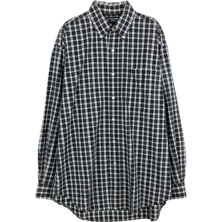 Ralph Lauren RALPH LAUREN GOLF TILDEN Long Sleeve Button Down Check Shirt Men's M cotton navy blue type Vintage Second Hand