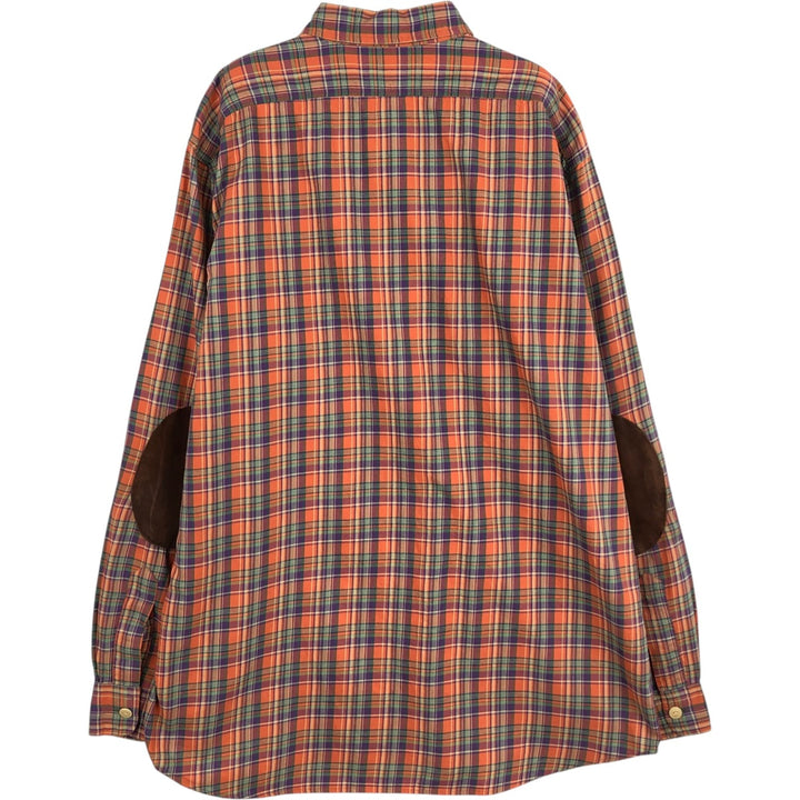 Ralph Lauren POLO by Ralph Lauren Check Pattern Long-Sleeve Cotton Shirt, Men's Size L (approx.) cotton orange type Vintage Second Hand