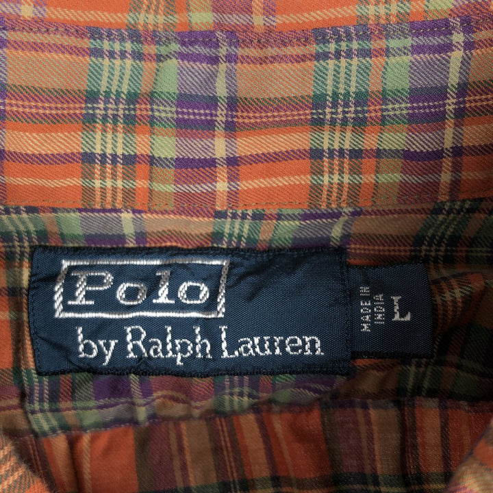 Ralph Lauren POLO by Ralph Lauren Check Pattern Long-Sleeve Cotton Shirt, Men's Size L (approx.) cotton orange type Vintage Second Hand