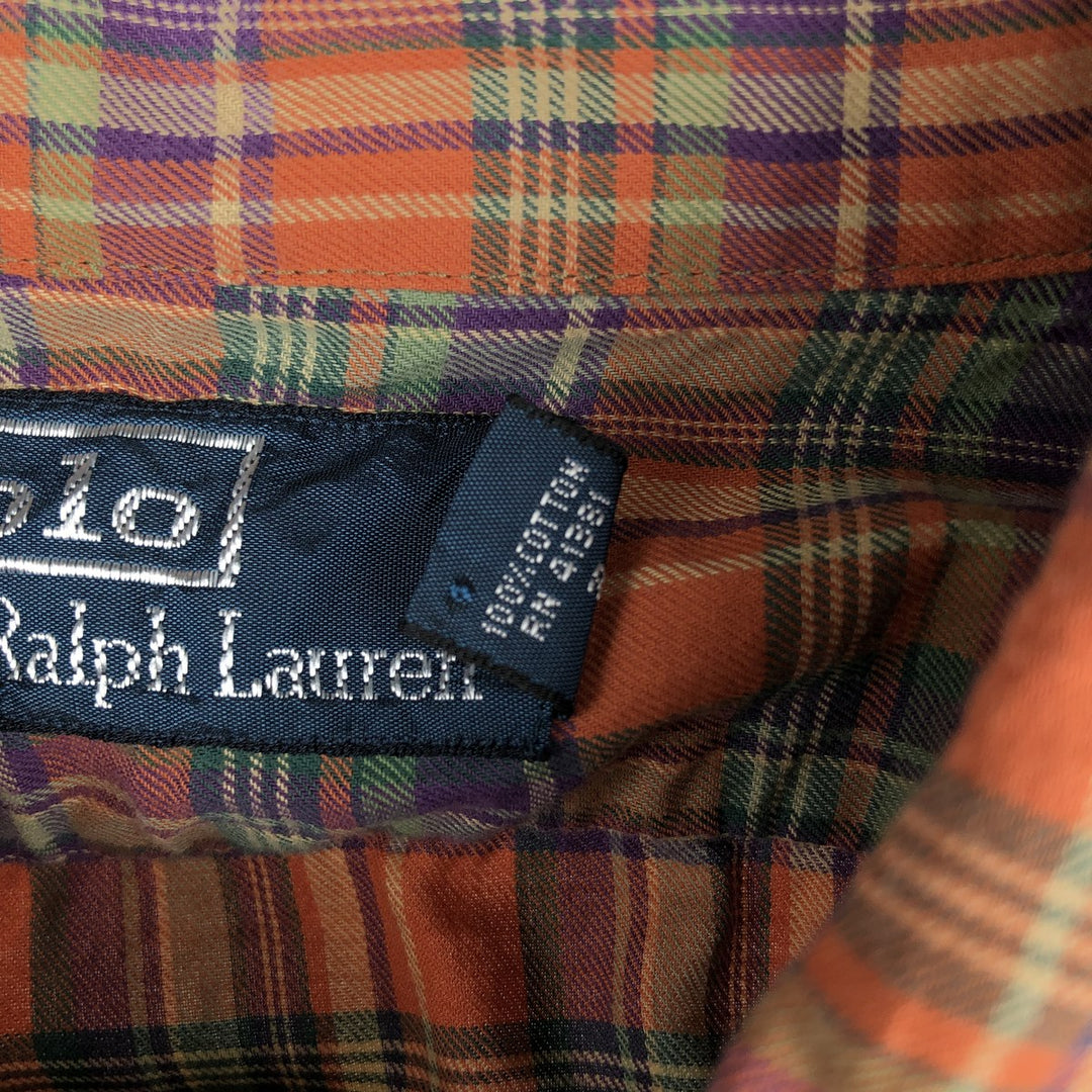 Ralph Lauren POLO by Ralph Lauren Check Pattern Long-Sleeve Cotton Shirt, Men's Size L (approx.) cotton orange type Vintage Second Hand