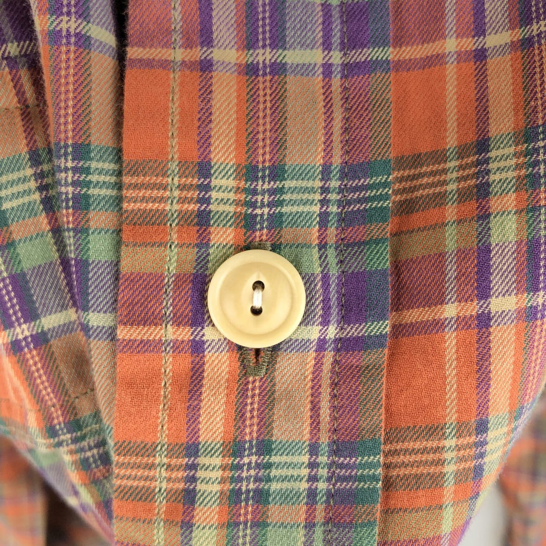 Ralph Lauren POLO by Ralph Lauren Check Pattern Long-Sleeve Cotton Shirt, Men's Size L (approx.) cotton orange type Vintage Second Hand