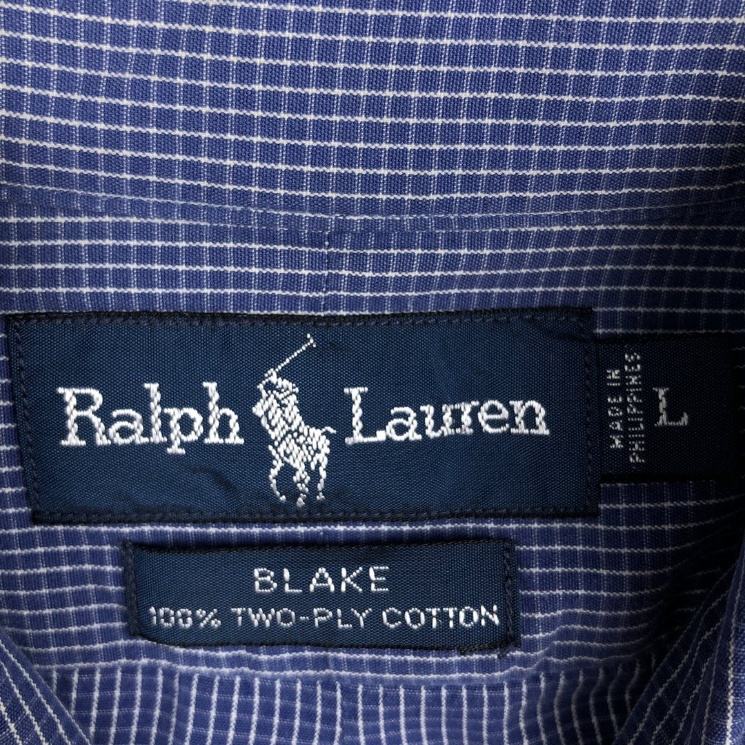 Ralph Lauren BLAKE long sleeve button down check shirt, men's size L cotton blue type Vintage Second Hand