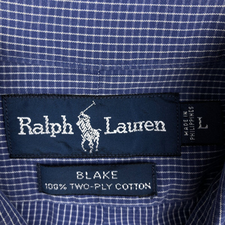 Ralph Lauren BLAKE long sleeve button down check shirt, men's size L cotton blue type Vintage Second Hand