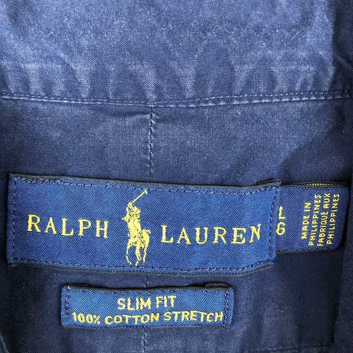Ralph Lauren Slim Fit Long Sleeve Button-Down Shirt, Men's Size L cotton navy blue type Vintage Second Hand