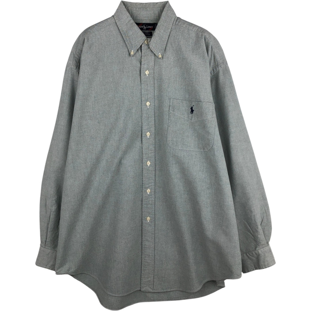 Ralph Lauren BIG SHIRT Long sleeve button down shirt Men's size L cotton gray type Vintage Second Hand