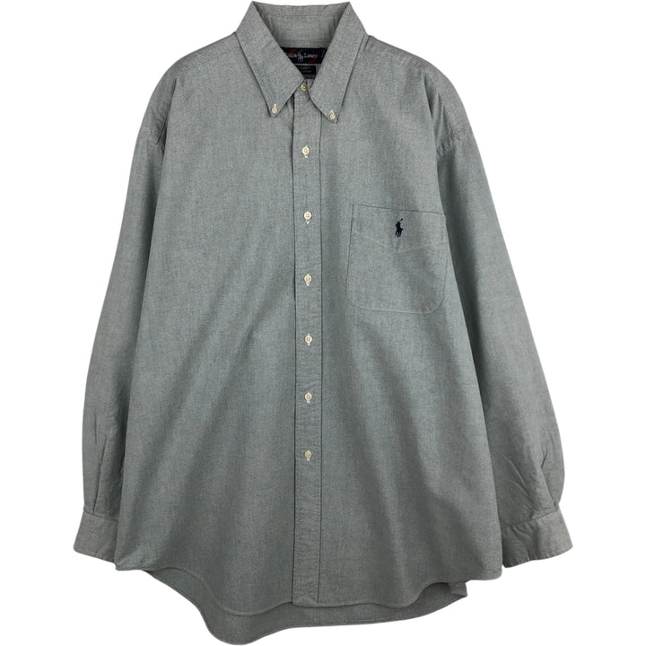 Ralph Lauren BIG SHIRT Long sleeve button down shirt Men's size L cotton gray type Vintage Second Hand