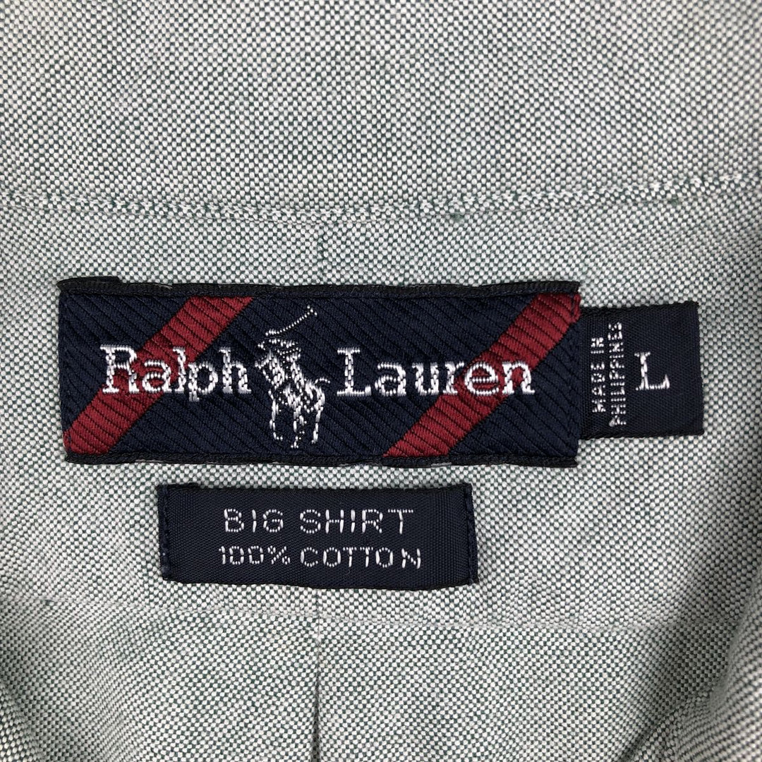 Ralph Lauren BIG SHIRT Long sleeve button down shirt Men's size L cotton gray type Vintage Second Hand