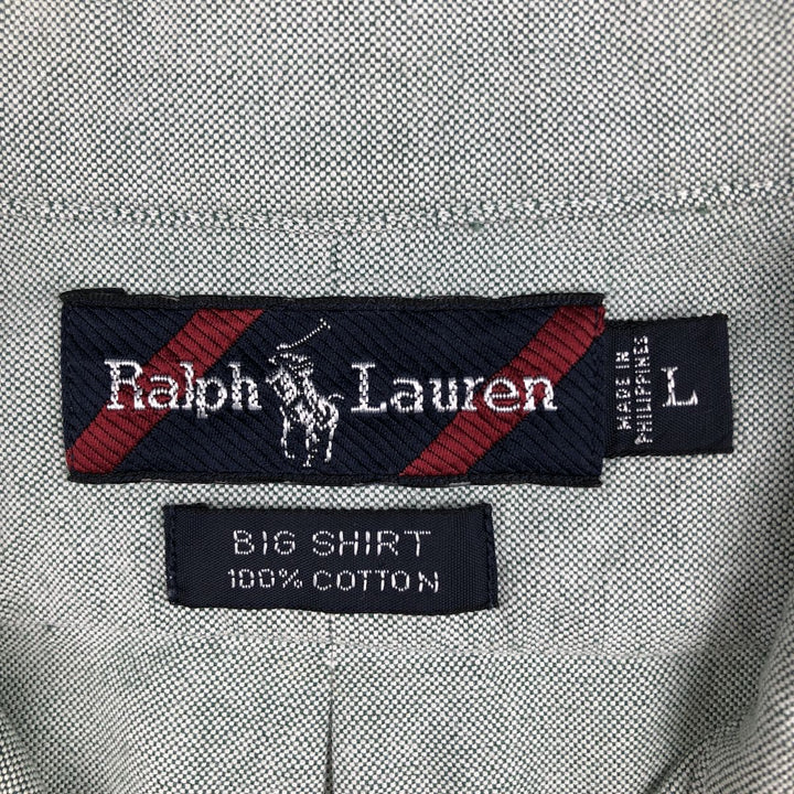 Ralph Lauren BIG SHIRT Long sleeve button down shirt Men's size L cotton gray type Vintage Second Hand