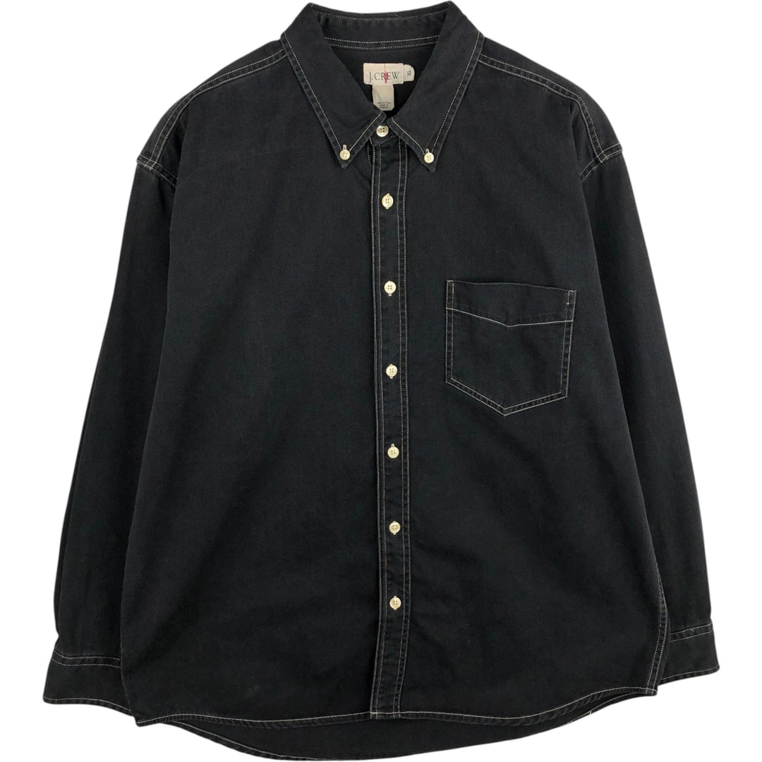 90'S J.Crew Long-Sleeve Button-Down Shirt, Men's Size XL (Equivalent), Vintage cotton black type Vintage Second Hand