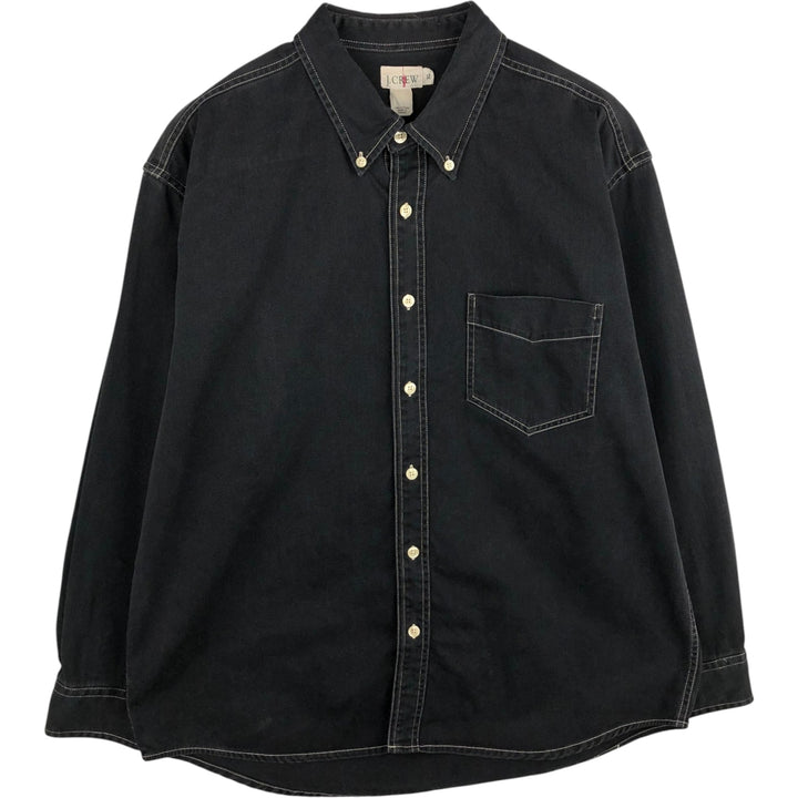 90'S J.Crew Long-Sleeve Button-Down Shirt, Men's Size XL (Equivalent), Vintage cotton black type Vintage Second Hand