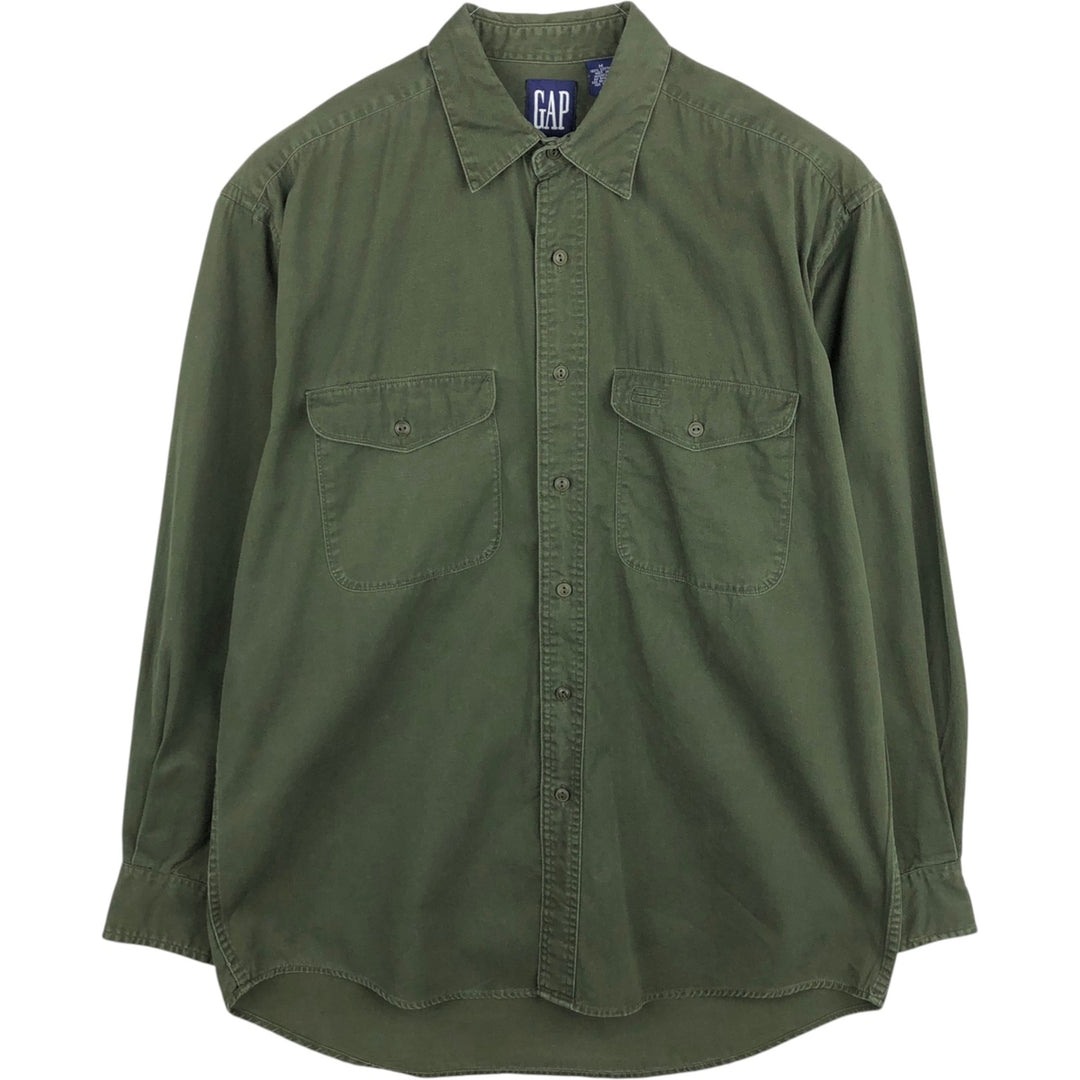 90'S GAP Vintage Long Sleeve Cotton Shirt, Men's Size Medium cotton Khaki type Vintage Second Hand
