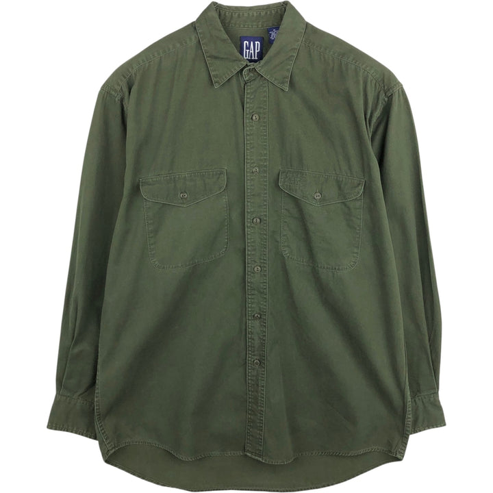 90'S GAP Vintage Long Sleeve Cotton Shirt, Men's Size Medium cotton Khaki type Vintage Second Hand