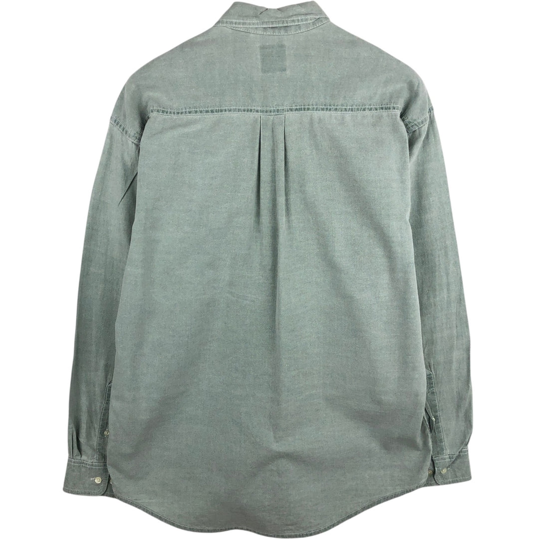 90'S GAP Old Gap Button-Down Long-Sleeve Cotton Check Shirt, Made in Canada, Men's Size L (approx.), Vintage cotton Khaki type sage green Vintage Second Hand