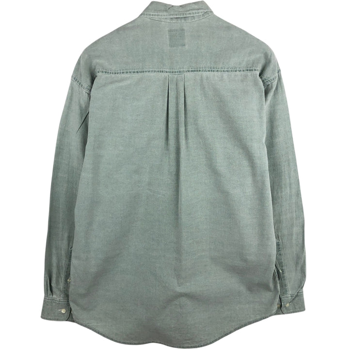 90'S GAP Old Gap Button-Down Long-Sleeve Cotton Check Shirt, Made in Canada, Men's Size L (approx.), Vintage cotton Khaki type sage green Vintage Second Hand
