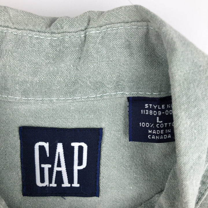 90'S GAP Old Gap Button-Down Long-Sleeve Cotton Check Shirt, Made in Canada, Men's Size L (approx.), Vintage cotton Khaki type sage green Vintage Second Hand