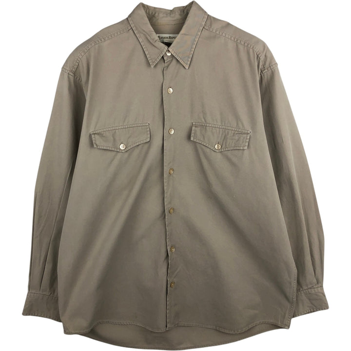 90'S Banana Republic Vintage Long Sleeve Cotton Shirt, Men's M Size cotton Beige type Vintage Second Hand
