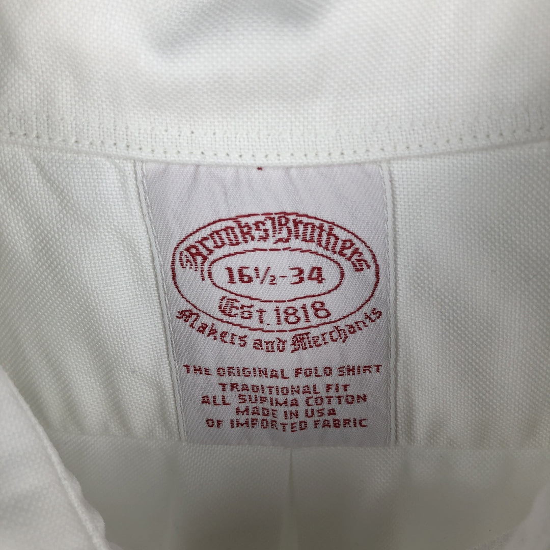 Brooks Brothers Est.1818 Long Sleeve Button Down Shirt Made in USA Men's Size L Supima Cotton white type Vintage Second Hand