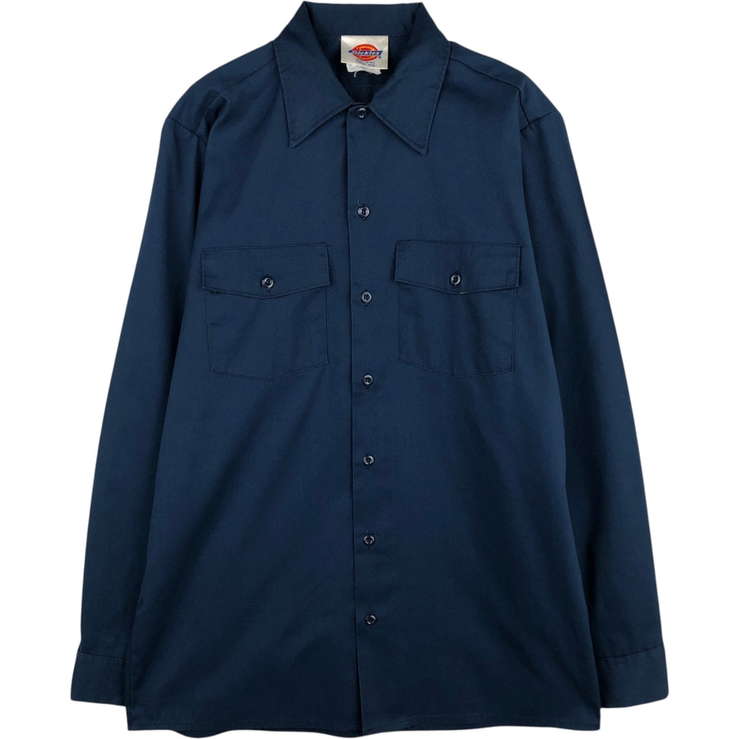 Vintage 80s-90'S Dickies long-sleeved work shirt, Made in USA, Men's size M polyester navy blue type Vintage Second Hand