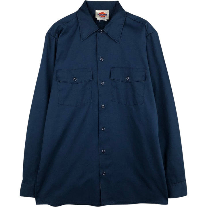 Vintage 80s-90'S Dickies long-sleeved work shirt, Made in USA, Men's size M polyester navy blue type Vintage Second Hand