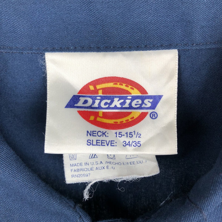 Vintage 80s-90'S Dickies long-sleeved work shirt, Made in USA, Men's size M polyester navy blue type Vintage Second Hand