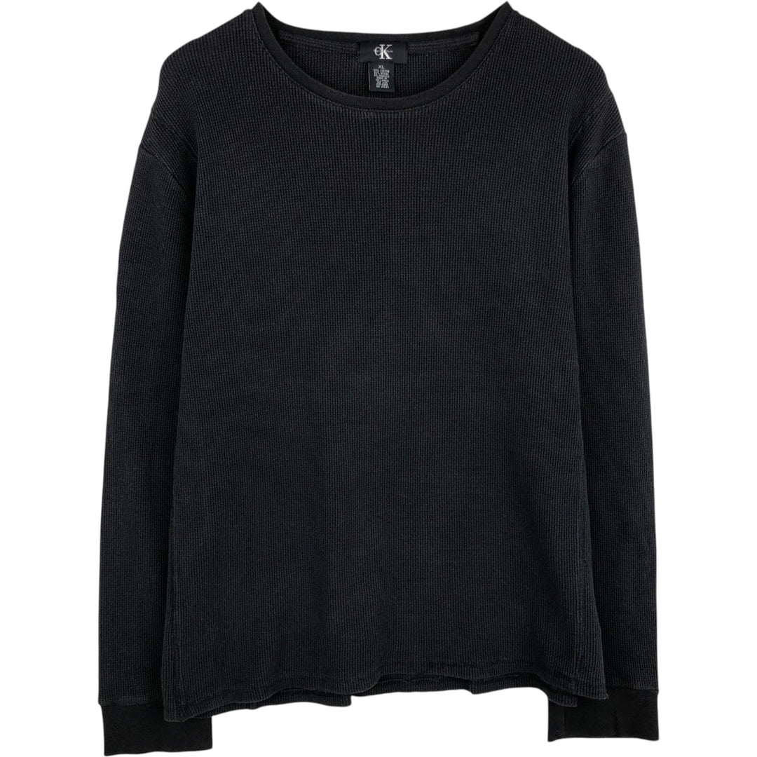 Calvin Klein Thermal Long-Sleeve T-Shirt, Waffle Pattern, Men's Size L (equivalent to size L) cotton black type Vintage Second Hand