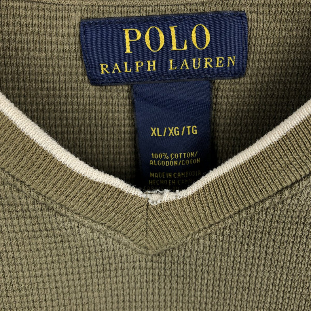Ralph Lauren POLO RALPH LAUREN Thermal Long T-Shirt Men's XL cotton Khaki type sage green Vintage Second Hand