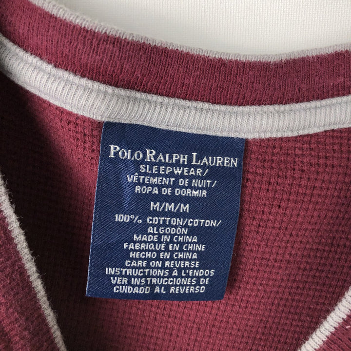Ralph Lauren POLO RALPH LAUREN SLEEPWEAR Thermal Long T-shirt Waffle Men's M size cotton wine-red Vintage Second Hand