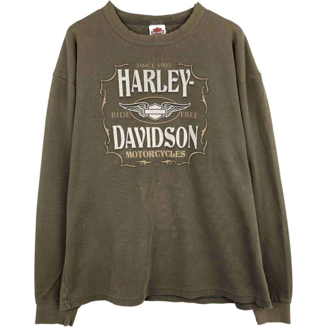 Harley-Davidson Wolf Pattern Thermal Long-Sleeve T-Shirt, Honeycomb, Made in USA, Men's XL equivalent. cotton Khaki type sage green Vintage Second Hand