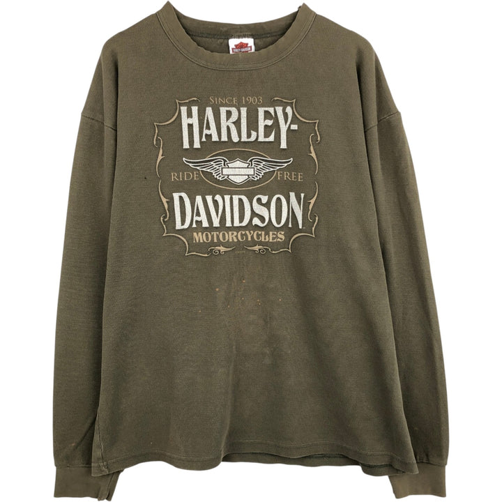 Harley-Davidson Wolf Pattern Thermal Long-Sleeve T-Shirt, Honeycomb, Made in USA, Men's XL equivalent. cotton Khaki type sage green Vintage Second Hand
