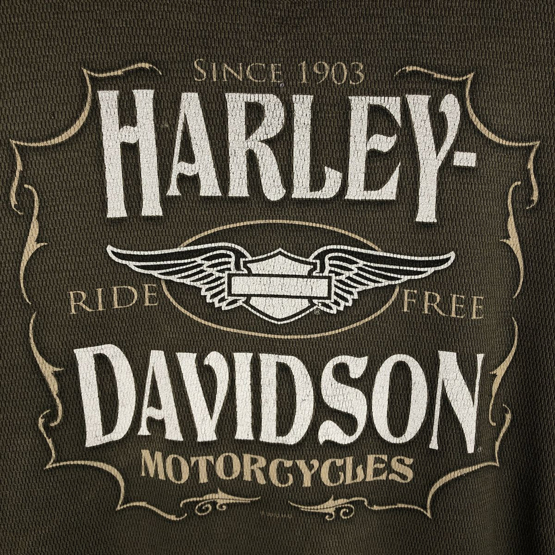 Harley-Davidson Wolf Pattern Thermal Long-Sleeve T-Shirt, Honeycomb, Made in USA, Men's XL equivalent. cotton Khaki type sage green Vintage Second Hand