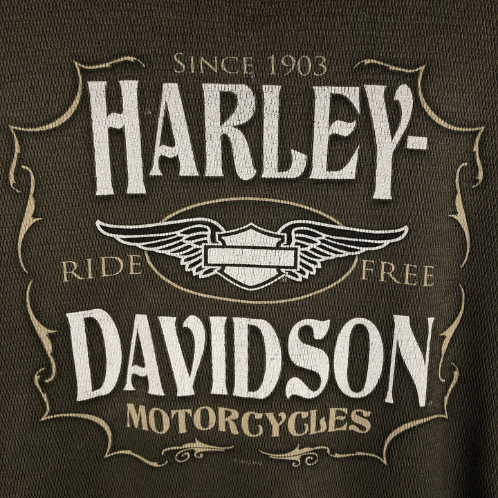 Harley-Davidson Wolf Pattern Thermal Long-Sleeve T-Shirt, Honeycomb, Made in USA, Men's XL equivalent. cotton Khaki type sage green Vintage Second Hand